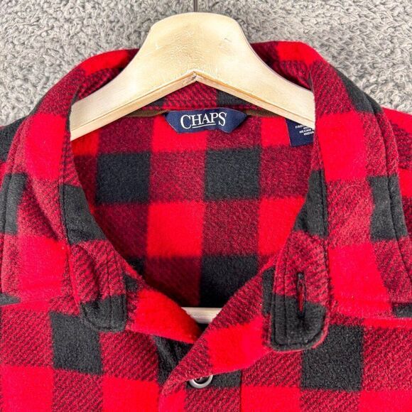 Chaps Buffalo Check Flannel Shacket Mens XL Black Red Plaid Lumberjack Outdoor‎ - Picture 3 of 14
